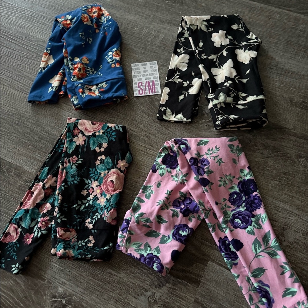 Lularoe kids leggings bundle 4 pk small med new with tag floral prints